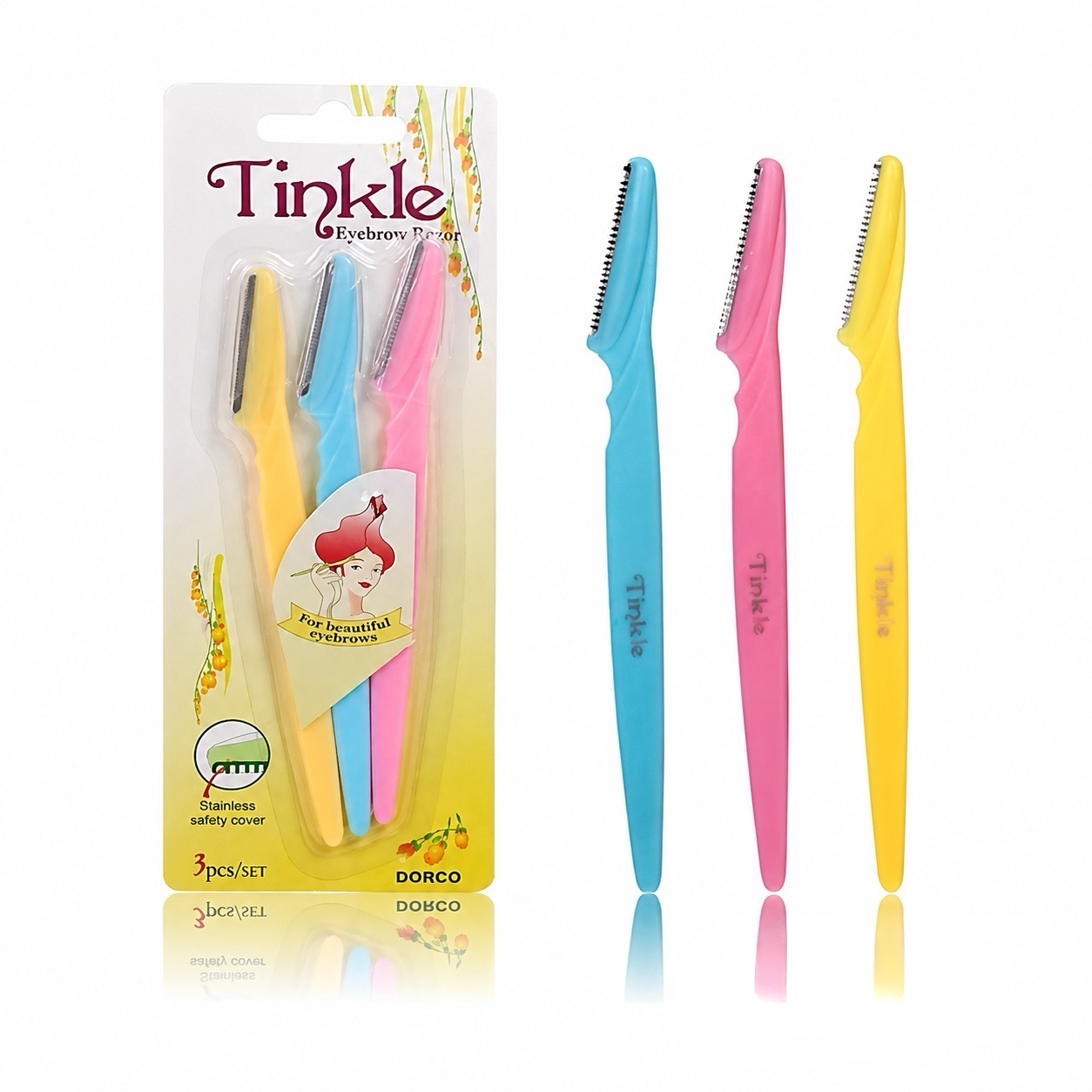 تیغ اصلاح ابرو تینکل Tinkle مدل Shaper | بسته ۳ عددی، تیغ حرفه‌ای ابرو، دقیق و مناسب اصلاح و فرم‌دهی صورت (اورجینال)