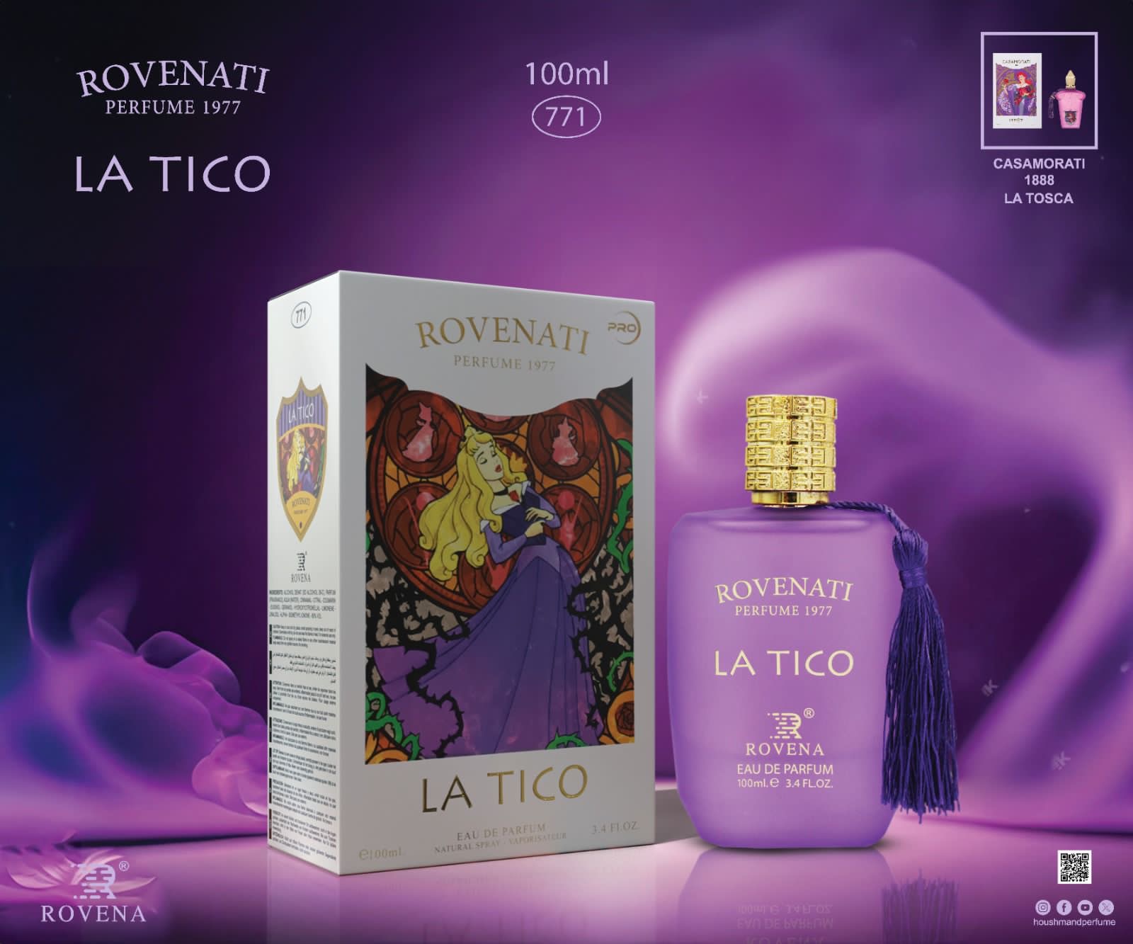 عطر ادوپرفیوم زنانه روونا کازاموراتی لا توسکا حجم ۱۰۰ میل خنک شیرین (اماراتی اورجینال)