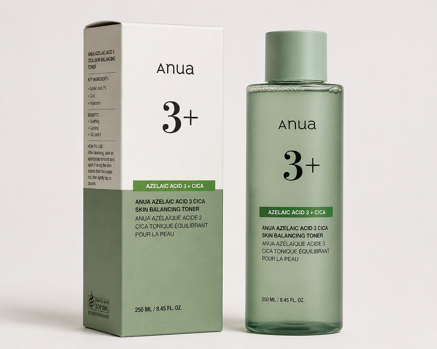 تونر ضد جوش و تسکین‌دهنده آنوا Azelaic Acid 3 + Cica حجم 250 میل (اورجینال)