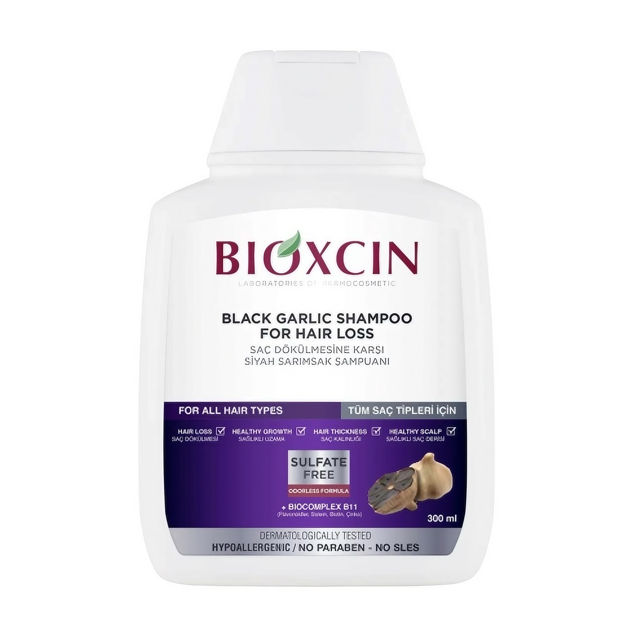 شامپو ضد ریزش بیوکسین Bioxcin Black Garlic حاوی عصاره سیر سیاه | حجم ۳۰۰ میلی‌لیتر، تقویت‌کننده ریشه مو، کمک به کاهش ریزش مو، افزایش استحکام و ضخامت تارهای مو، تغذیه‌کننده پوست سر، مناسب انواع مو، فاقد پارابن و مناسب استفاده روزانه (اورجینال)