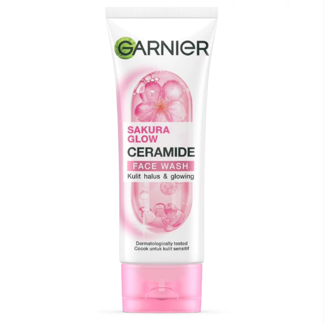 فوم شستشوی صورت گارنیر Garnier Sakura Glow Ceramide | حاوی سرامید، روشن‌کننده و حجم ۱۰۰ میل (اورجینال)