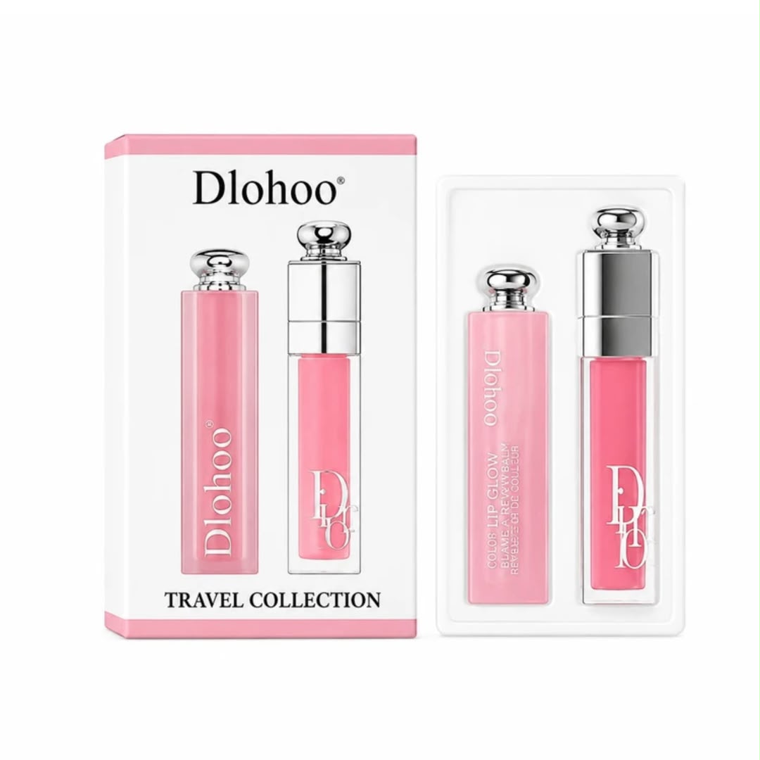 پک دوتایی رژ لب مایع براق و بالم لب Drohoo | طرح Dior با بافت لطیف و ماندگاری عالی
