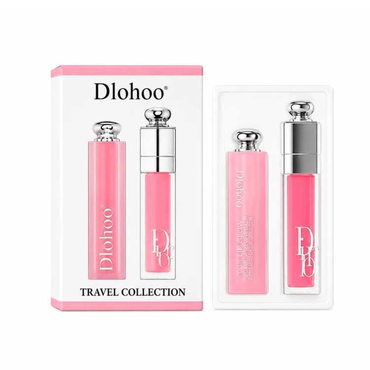 پک دوتایی رژ لب مایع براق و بالم لب Drohoo | طرح Dior با بافت لطیف و ماندگاری عالی